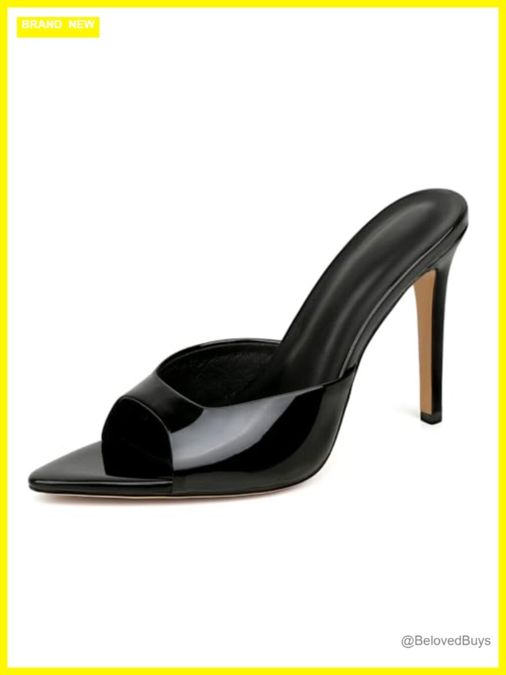 Pointed Open Toe Mules Slip On Stiletto Heels Faux Leather